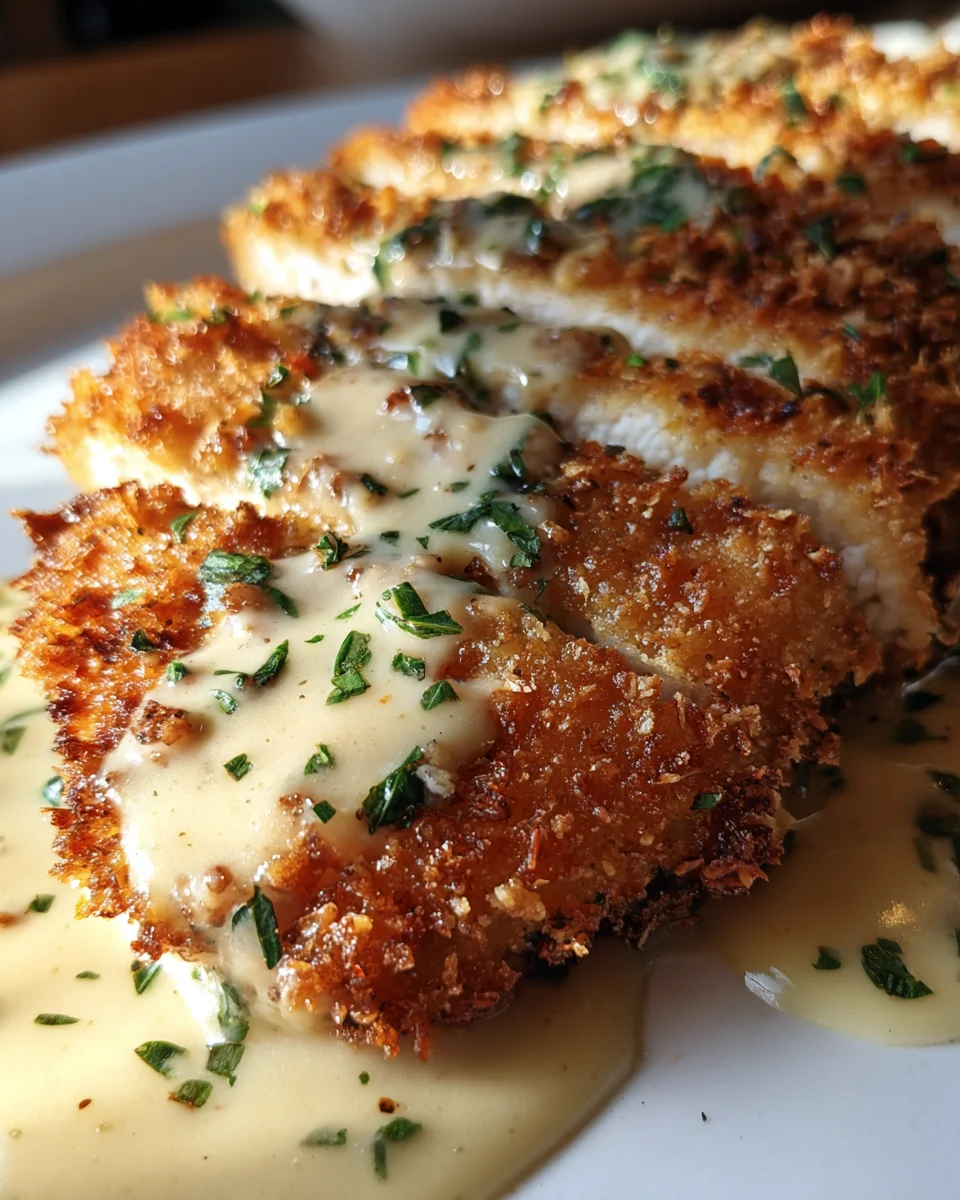 Crispy Parmesan Chicken with a Rich Garlic Sauce