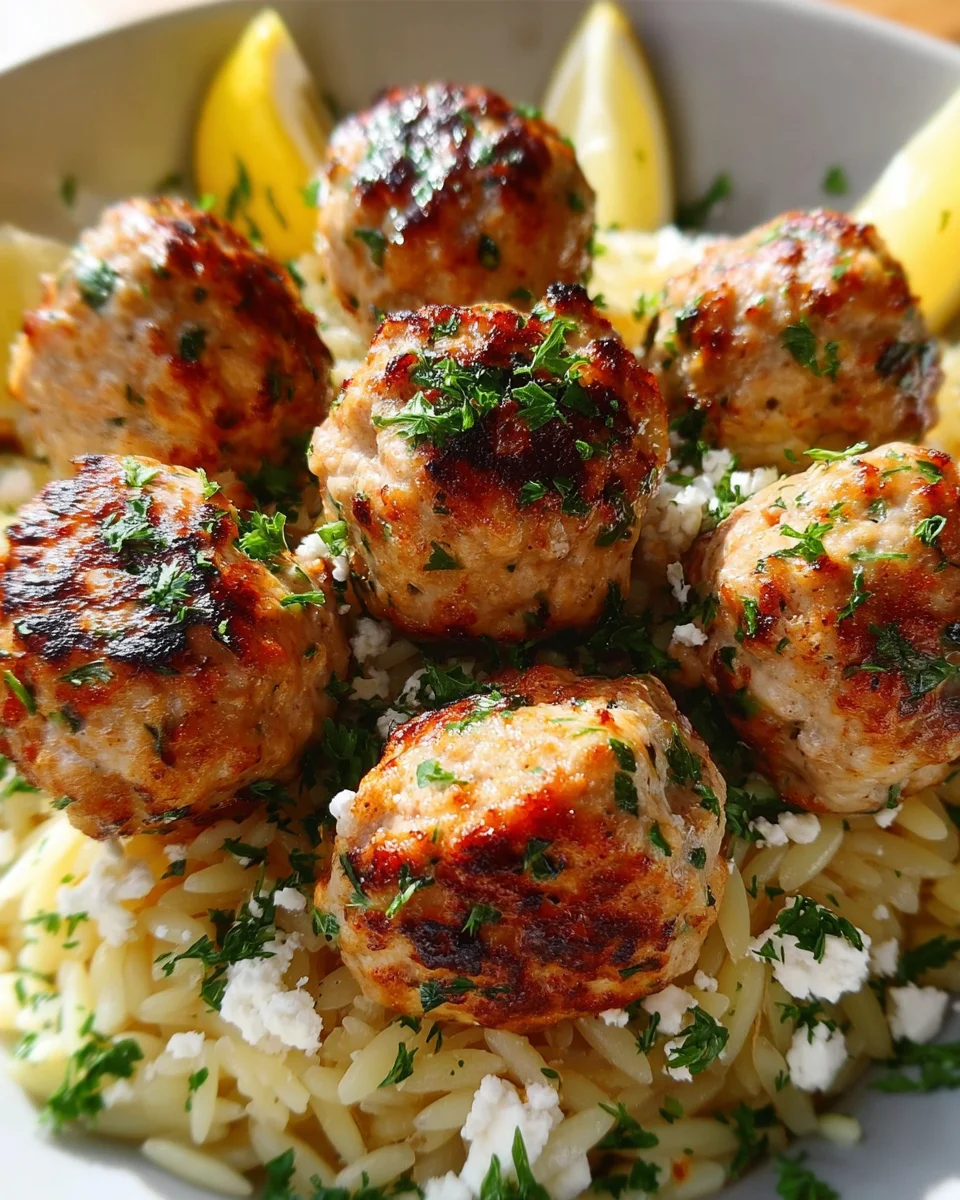 Greek Chicken Meatballs with Lemon Orzo