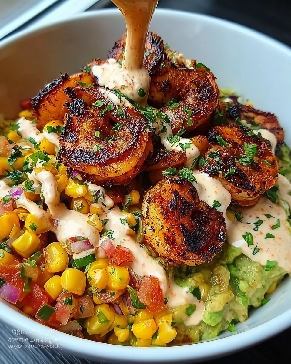 Grilled Shrimp Bowl with Avocado, Corn Salsa & Creamy Sauce 31 Grilled