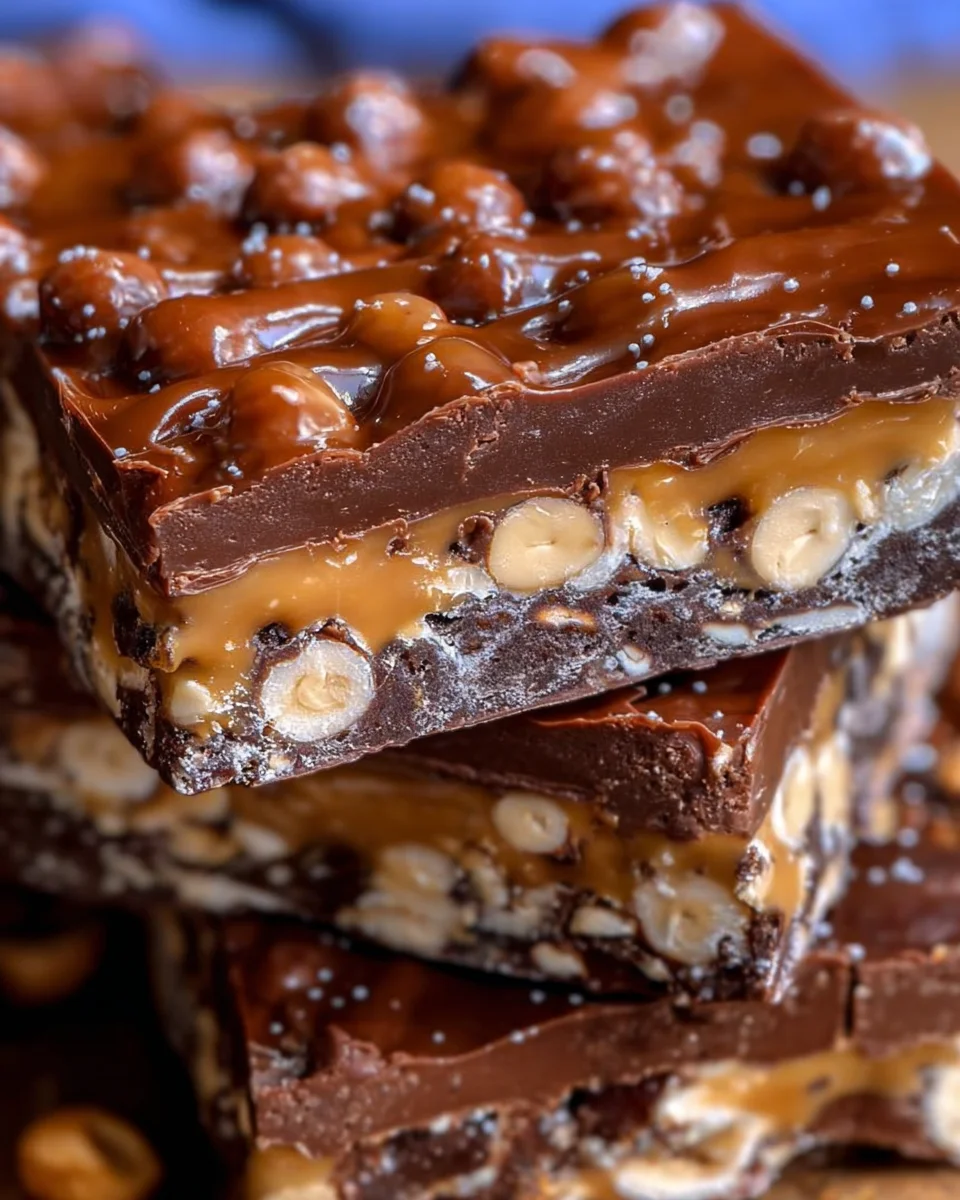 No Bake Crispy Snickers Bars