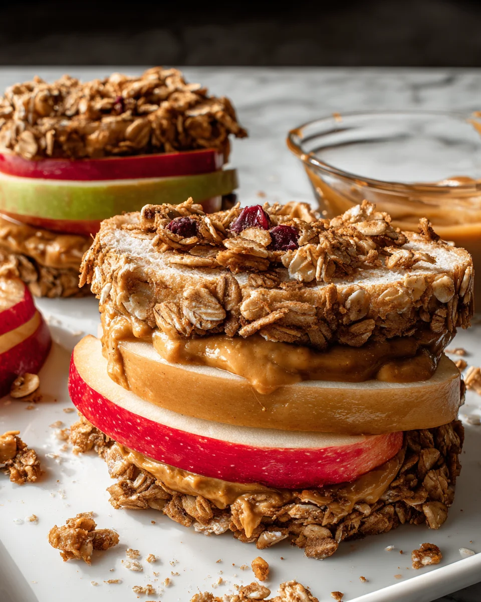 Peanut Butter Apple Sandwiches with Granola