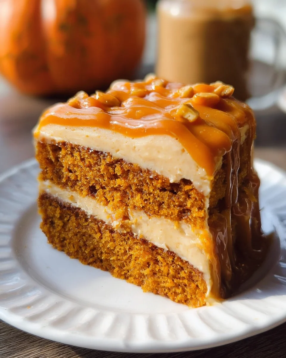 Pumpkin Cake with Caramel Cream Cheese Frosting