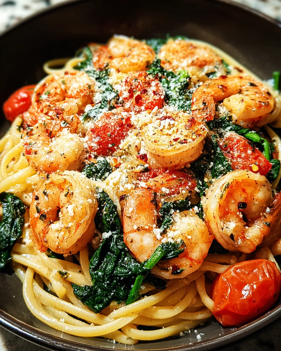 Tomato Spinach Shrimp Pasta