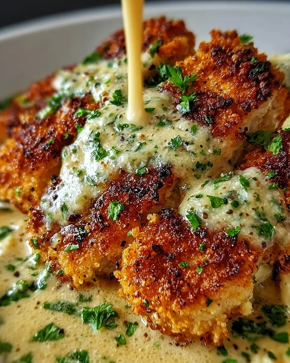 Crispy Parmesan Chicken with a Rich Garlic Sauce 17 Crispy