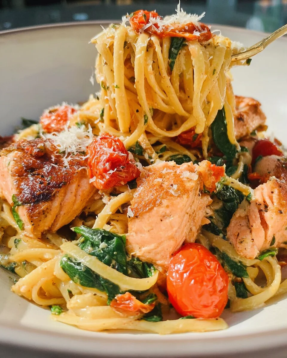 Healthy & Creamy Tuscan Salmon Pasta