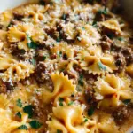Cheesy Beef and Bowtie Pasta in Garlic Butter