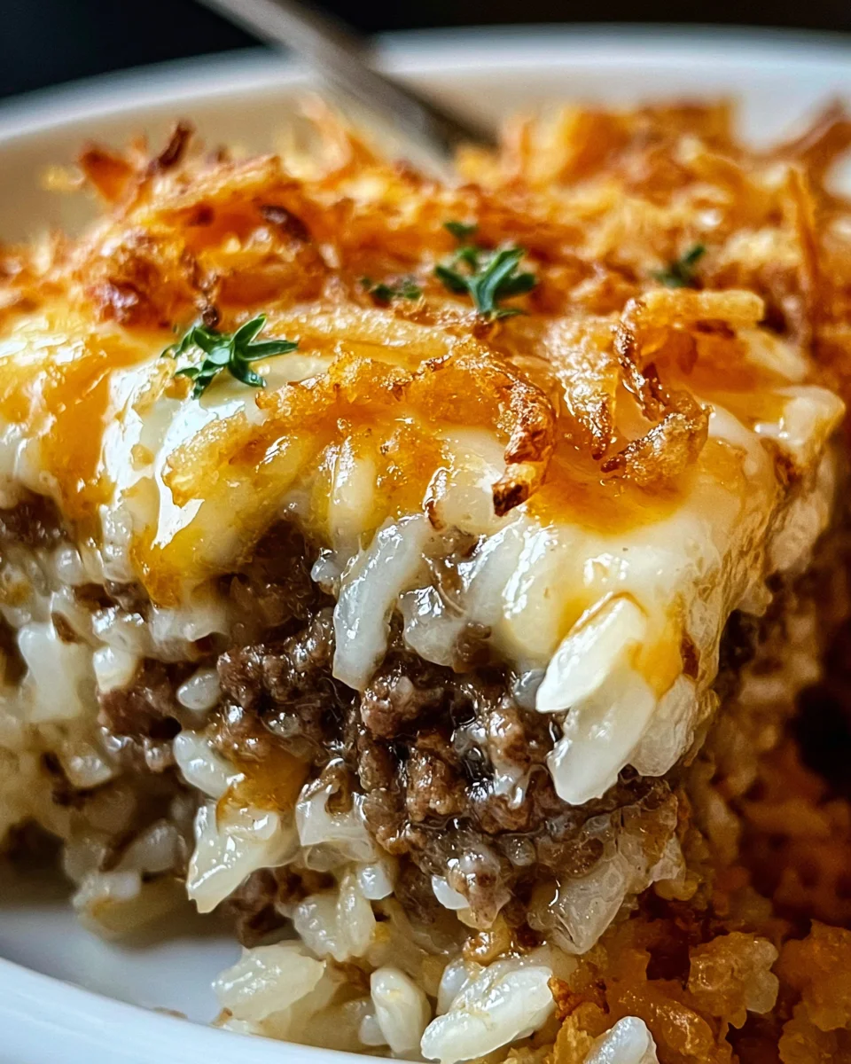 French Onion Ground Beef and Rice Casserole