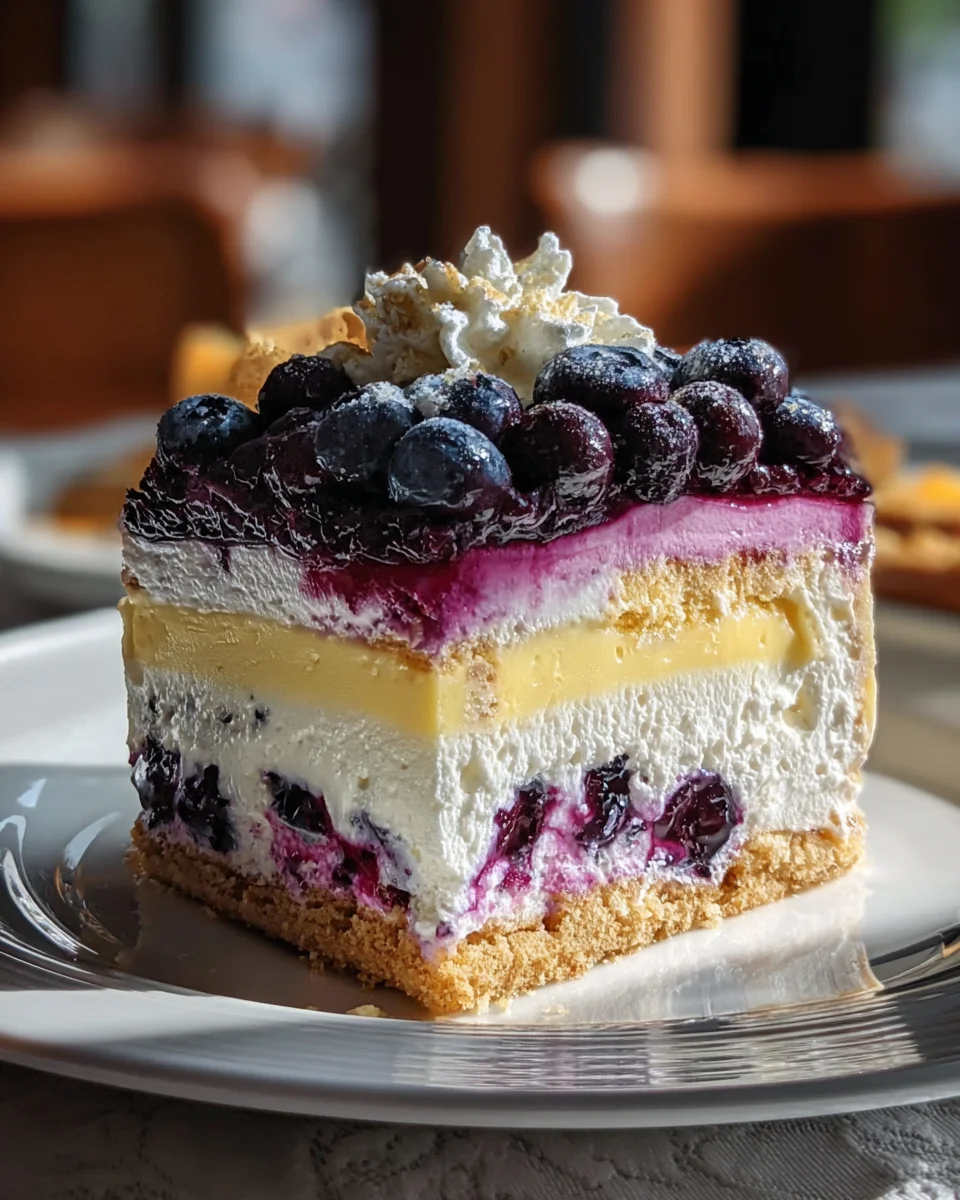 Lemon Blueberry Shortbread Mousse Cake