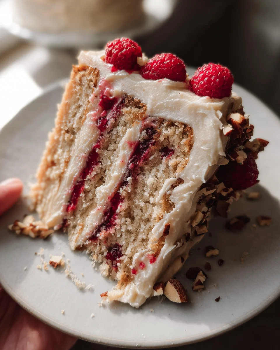 One Bowl Vegan Almond Raspberry Cake with Cream Cheese Frosting 27 One