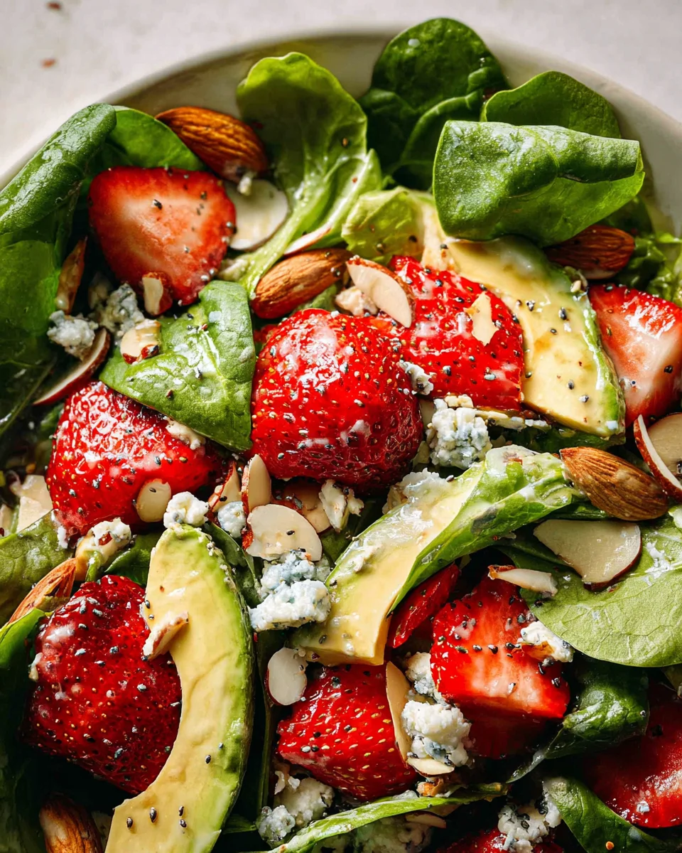 Strawberry Avocado Spinach Salad with Poppyseed Dressing
