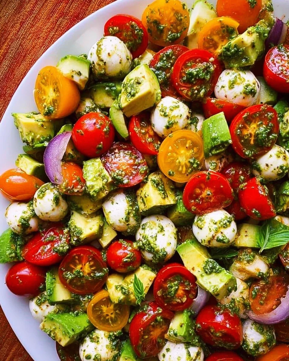 Tomato Cucumber Avocado Salad with Mozzarella and Basil Pesto 18 Tomato