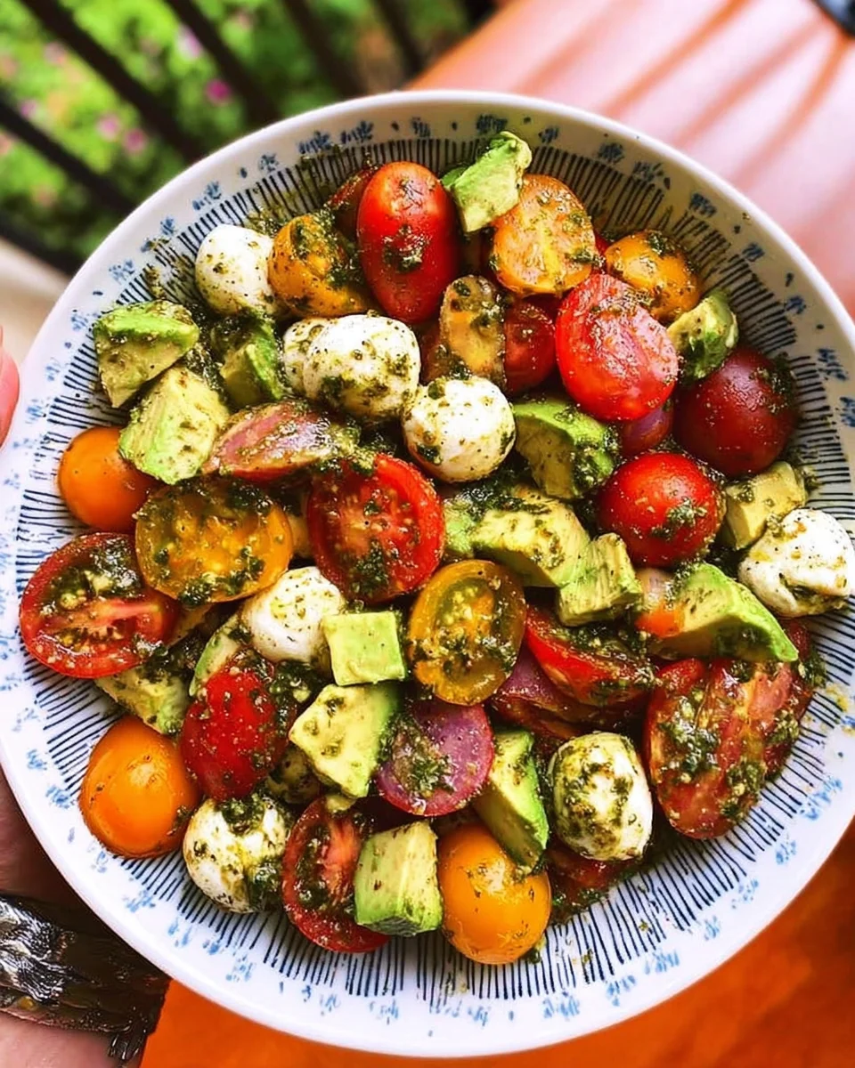 Tomato Cucumber Avocado Salad with Mozzarella and Basil Pesto 19 Tomato