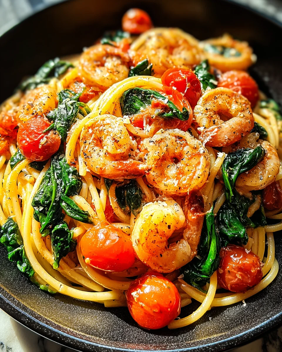 Tomato Spinach Shrimp Pasta