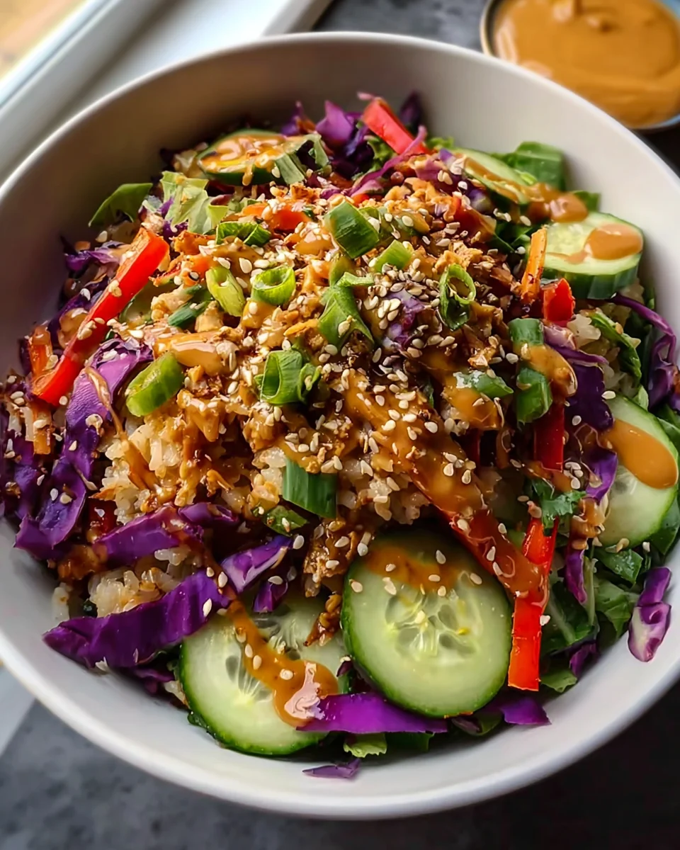 Quick Crispy Rice Salad with Peanut Sesame Dressing