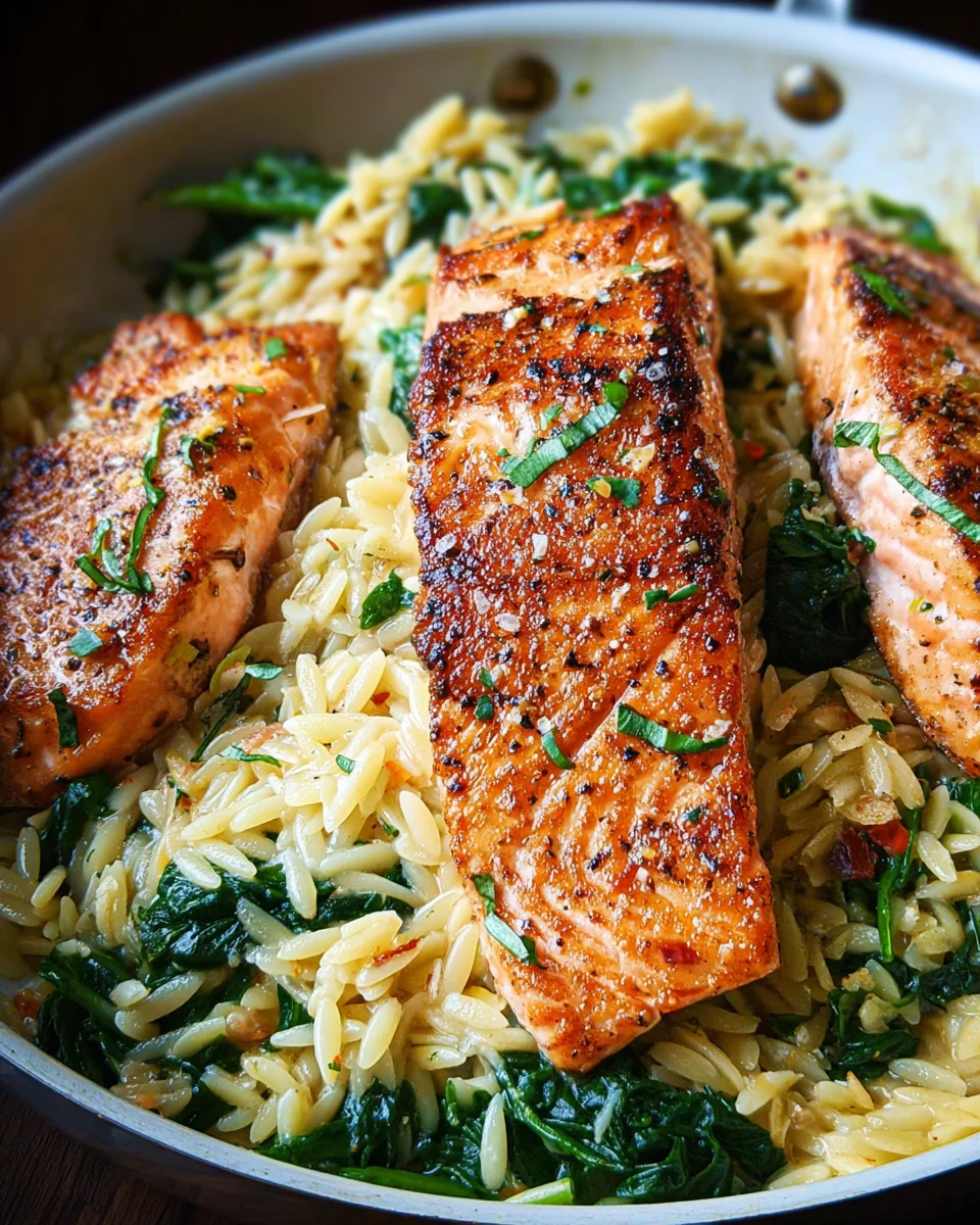 One Skillet Salmon with Lemon Orzo 30 One