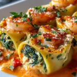 Shrimp and Spinach Stuffed Pasta Rolls with Roasted Red Pepper Cream 30 Shrimp and Spinach Stuffed Pasta Rolls with Roasted Red Pepper Cream