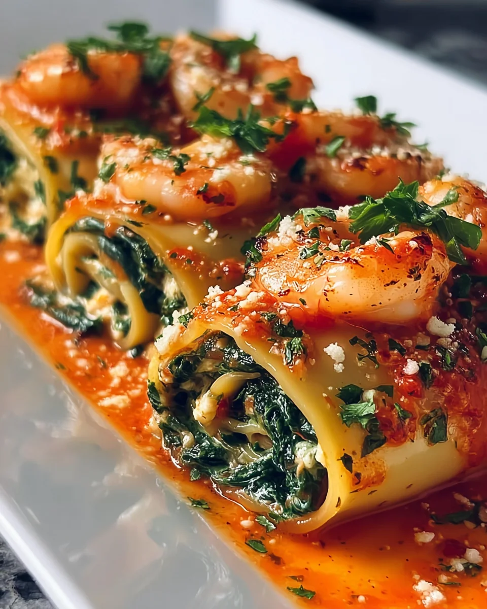 Shrimp and Spinach Stuffed Pasta Rolls with Roasted Red Pepper Cream 29 Shrimp