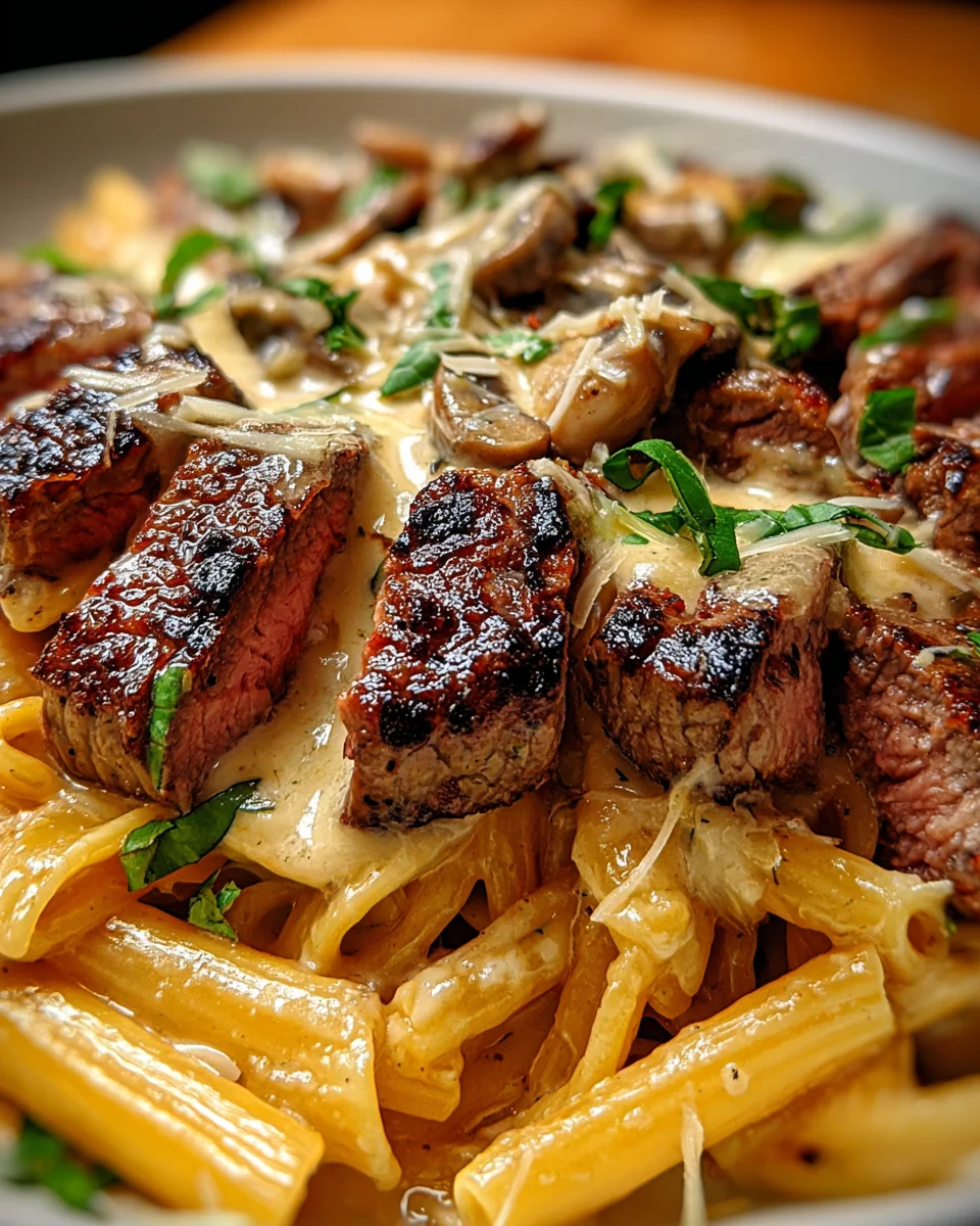 Steak and Creamy Garlic Parmesan Pasta 17 Steak