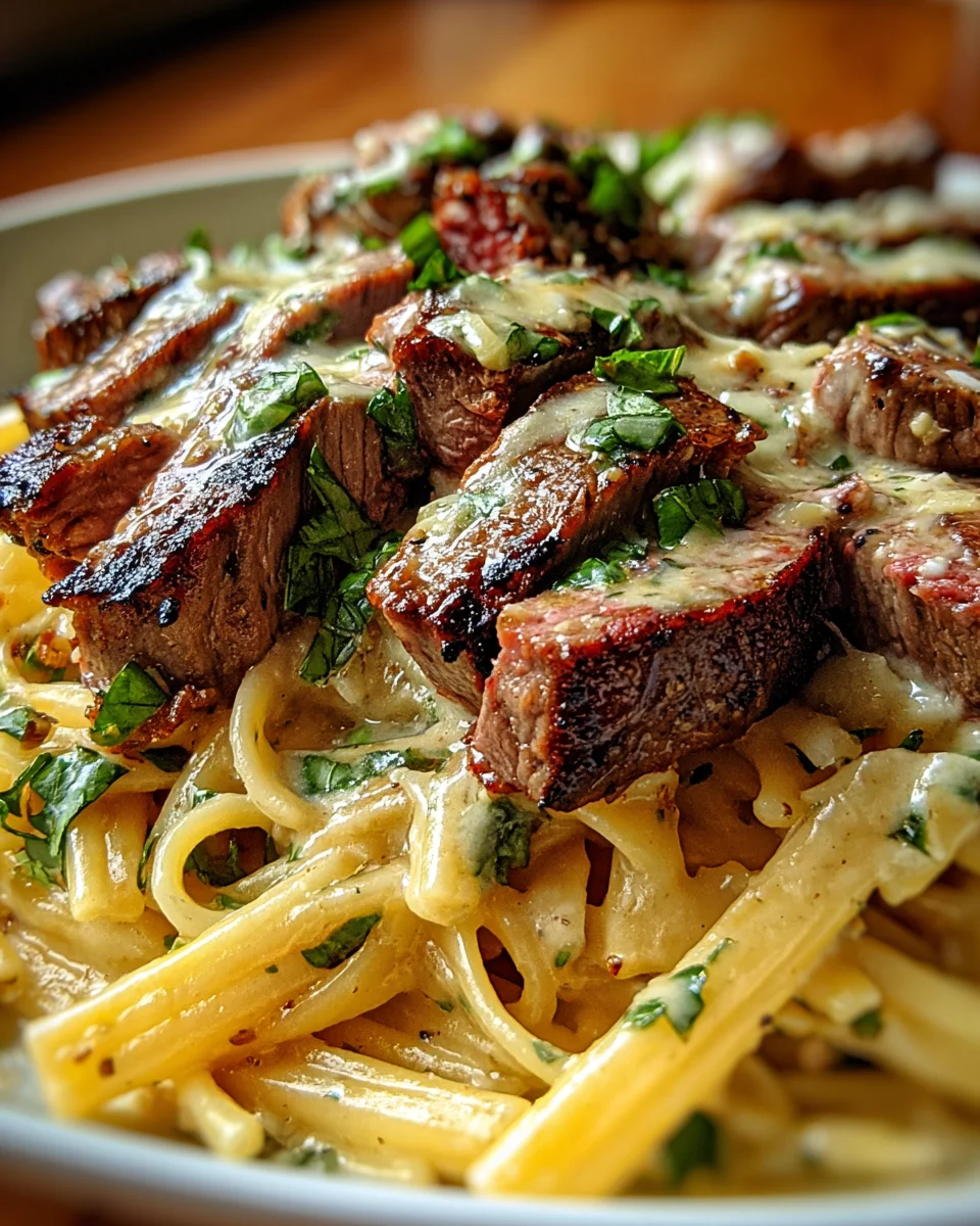 Steak and Creamy Garlic Parmesan Pasta 18 Steak
