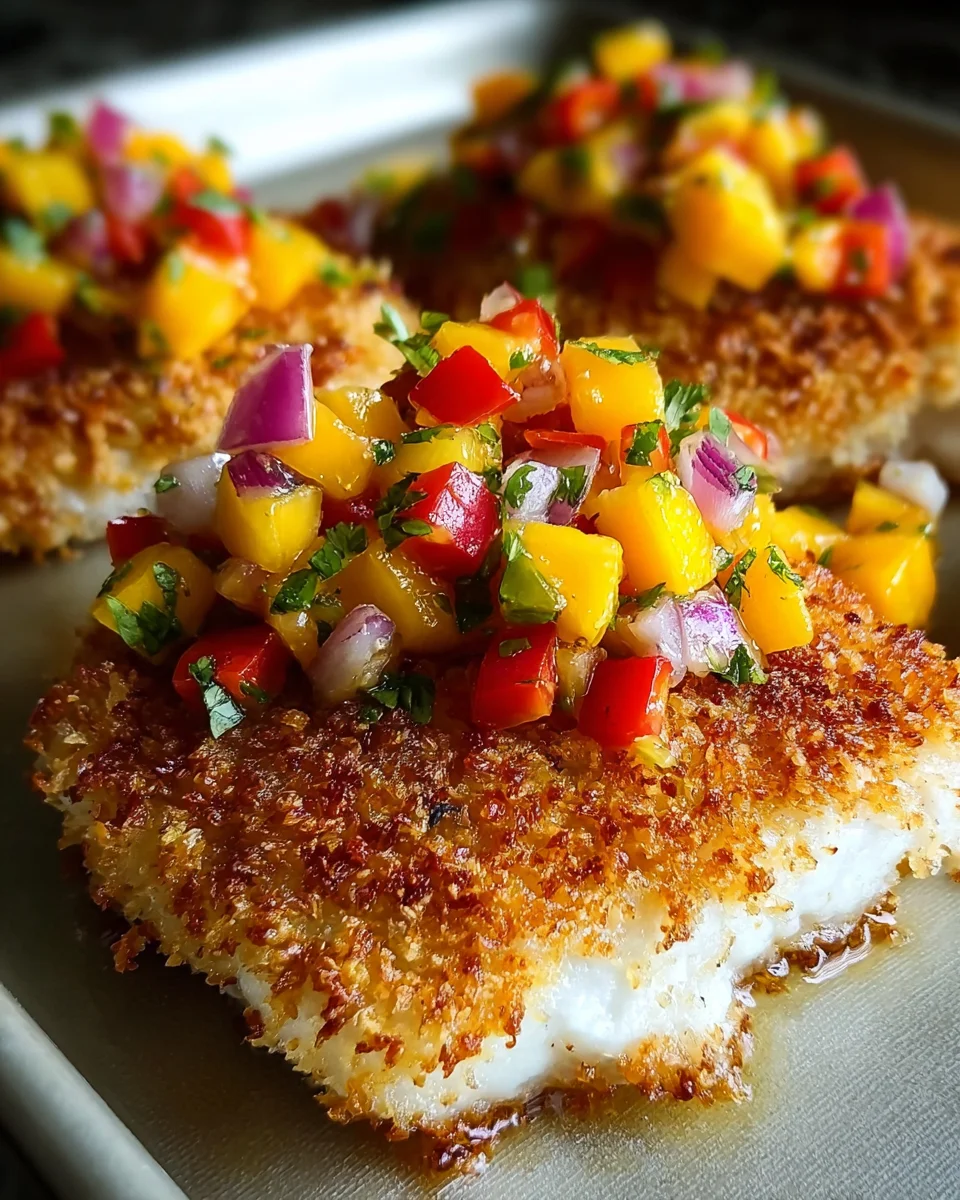 Tropical Coconut Crusted Fish with Mango Salsa 28 Tropical